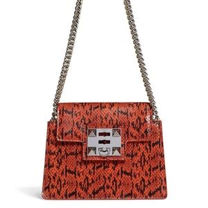 Italian Designer SALAR Snake Print Leather Mini Bag Silver chain and Hardware